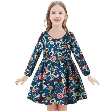 

Augper Toddler Dress Winter Fall Dresses Clearance Toddler Kids Baby Girls Floral Print Casual A-Line Twirly Dress Party Princess