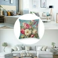 thumbnail image 5 of Pink Roses Romantic Throw Pillow Cover Cabbage Roses Aqua Velvet Pillow Cases Chinoiserie Cushion Cover Farmhouse Pillow Covers Home Decor for Bedroom Living Room Sofa, 5 of 7