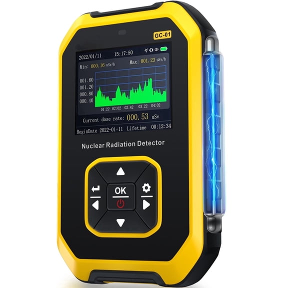 Geiger Counter Nuclear Radiation Detector - Radiation Dosimeter with LCD Display, Portable Handheld Beta Gamma X-ray Rechargeable Radiation Monitor Meter, 5 Dosage Units Switched