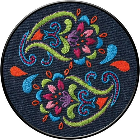 Paisley Embroidery - 6 in. Denim & Chambray Bohemian Paisley Stamped Embroidery Kit