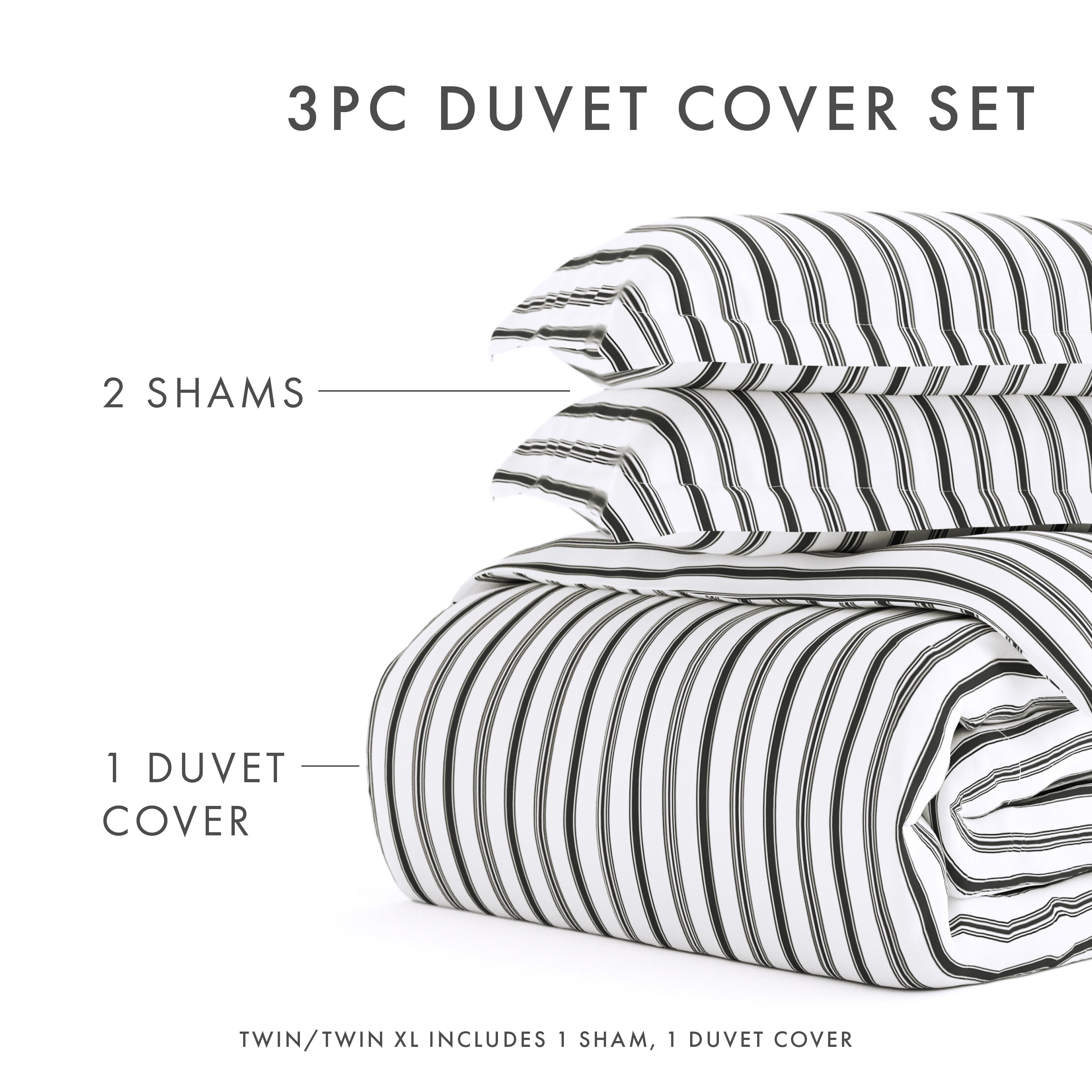 Noble Linens Gray Vertical Dreams Pattern 3-Piece Duvet Cover Set, King/Calking