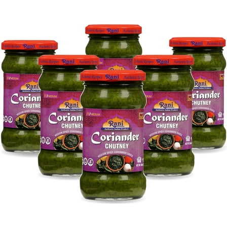 Rani Coriander Chutney 10.5oz (300g) Glass Jar, Ready to Eat, Pack of 5 1 FREE ~ Vegan | Gluten Free | NON-GMO | Kosher | No Colors | Indian Origin
