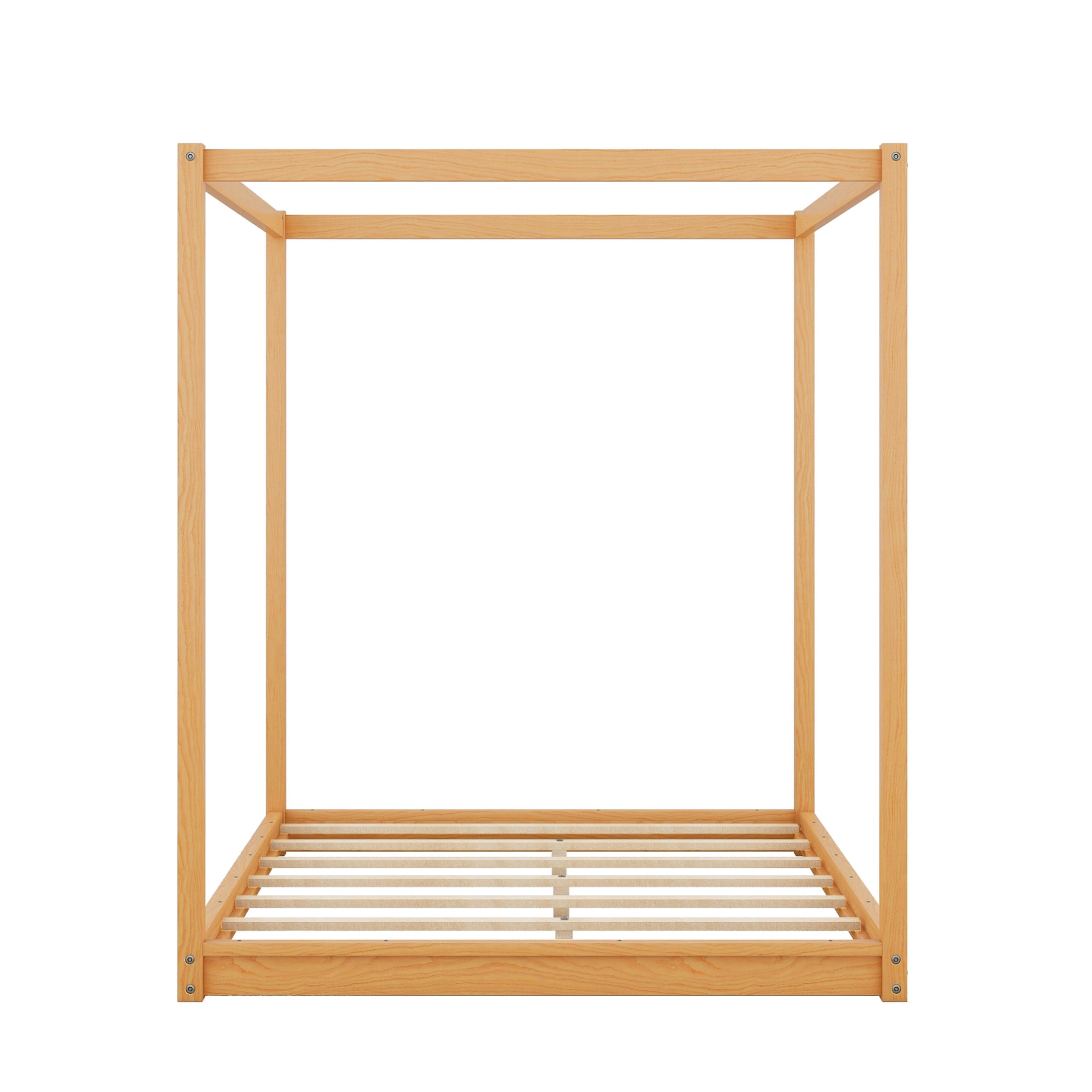 Noble House Queen Erika Canopy Platform Bed, Modern Minimalist Wood Frame with Slat Support, Support Legs, Natural