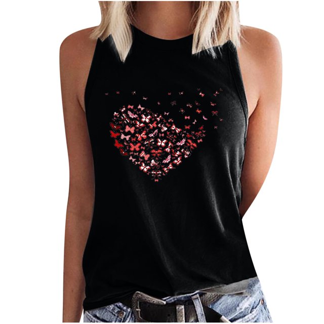 Tops casuales de verano sin mangas para mujer Tops de chaleco sin mangas con estampado de cuello redondo Pompotops lopia996642