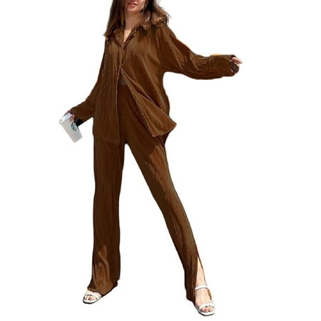 

Sunisery Womens Pajama Sets Soft Sleepwear Lapel Long Sleeve Shirts + Long Pajama Pants