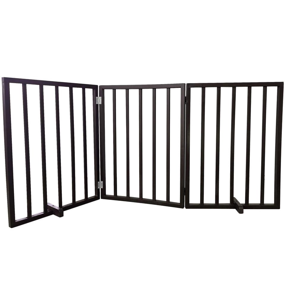 AmeriHome WFPGB3 54 in. Freestanding 3-Panel Folding Wood Pet Gate - Brown