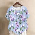 thumbnail image 2 of DeHolifer Womens Tops Plus Size Linen Floral Printed Casual Crewneck Summer Lightweight Tee T-Shirts Purple 3XL, 2 of 5