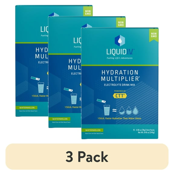 (3 pack) Liquid I.V.® Watermelon Hydration Multiplier® Powdered Electrolyte Drink Mix, 15 Count Packets