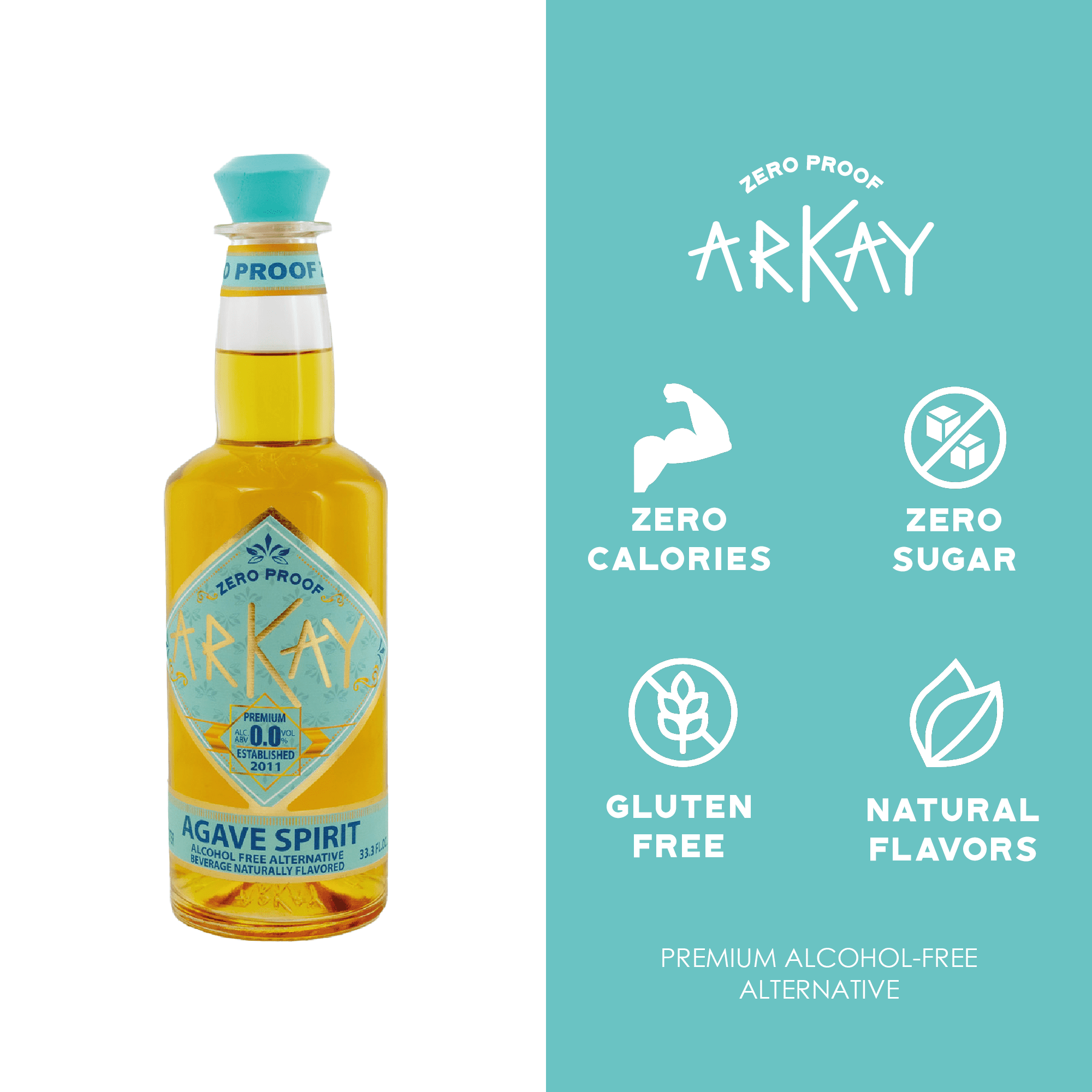 ARKAY | Agave Zero Proof Liqueur | Premium Alcohol-Free Alternative | 33.3 fl oz (1L) | Zero Calories & Sugar