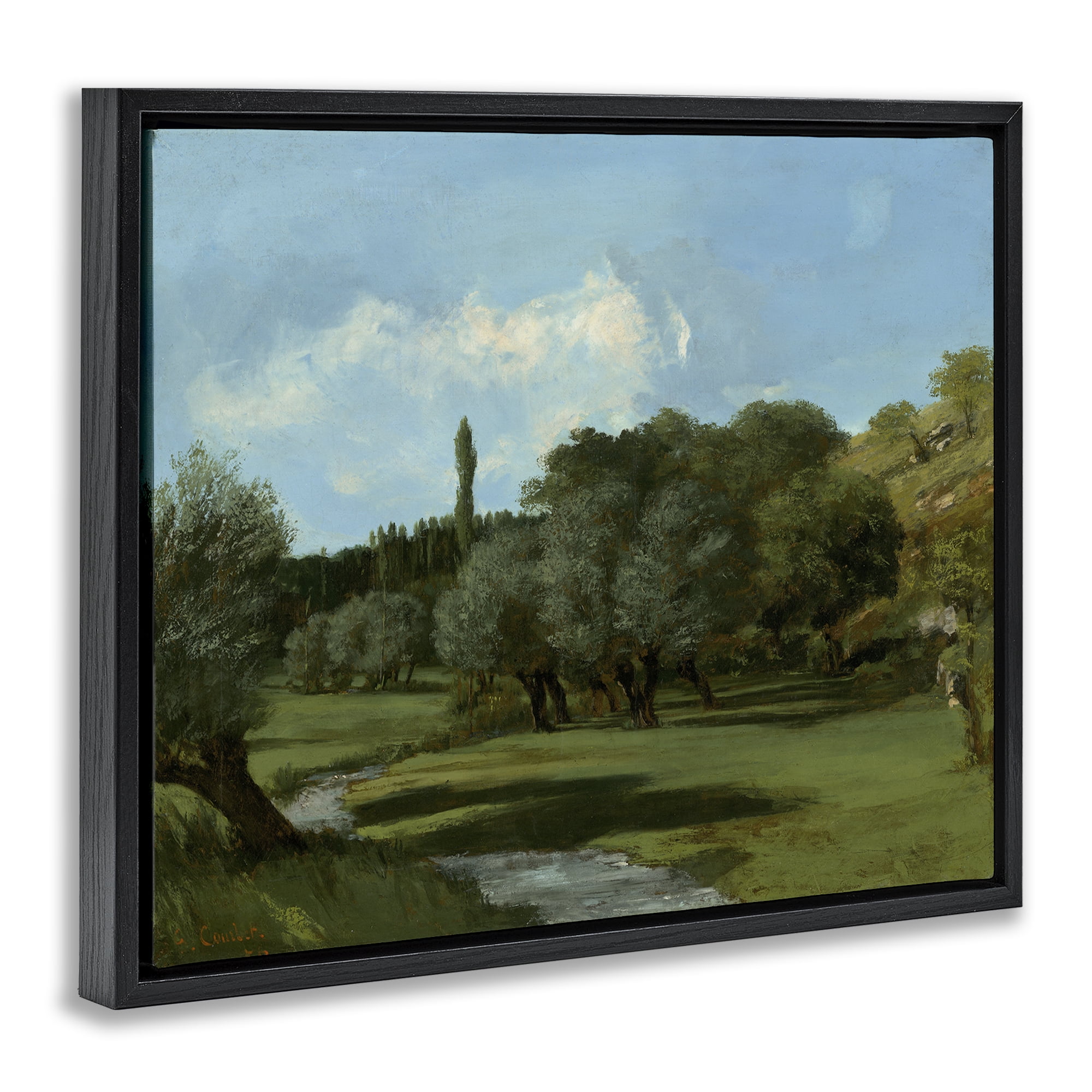 Stupell Industries Classical Green Field Landscape Landscape & Nature Painting Black Floater Framed Canvas Art Print Wall Art, 31 x 25