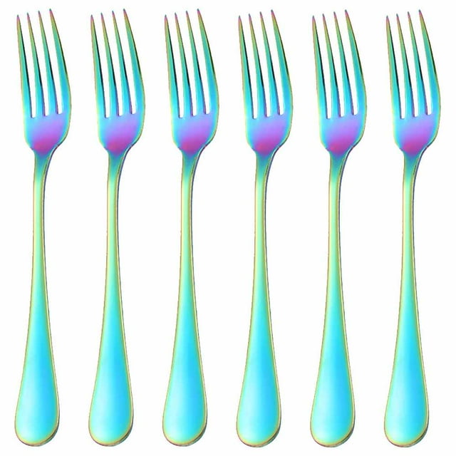 Juego de tenedores de cena Rainbow de 6 piezas, cubiertos de cocina de acero inoxidable 18/10 de 8 pulgadas, tenedores de postre y ensalada modernos, solo servicio para 6 cubiertos de