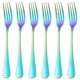 thumbnail image 1 of Juego de tenedores para cena Rainbow, 6 piezas, cubiertos de cocina de acero inoxidable 18/10, tenedores modernos para ensalada y postre de 8 pulgadas, solo servicio para 6 cubiertos de colores,, 1 of 8