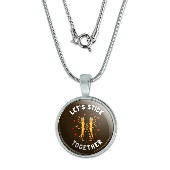 Let's Stick Together Walking Bugs Love Funny Humor 0.75" Pendant with Sterling Silver Plated Chain