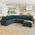 thumbnail image 3 of Marrber 111” Blue U Shaped Oversized Sectional Sleeper Sofa with Pull Out Bed and Storage for Living Room, Corduroy Tufted, 3 of 9