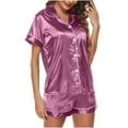 thumbnail image 4 of FRSASU Plus size Pajamas Women's Homewear Short-Sleeve Tops Shorts Color Night Pajamas Suits Purple 10(XL), 4 of 6