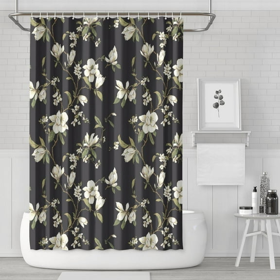 Waterproof White Flower Shower Curtain 72x72 Inch Boho Style Polyester Unique Shower Curtain for Bathroom Hotel Home Decor with 12 Plastic Hooks