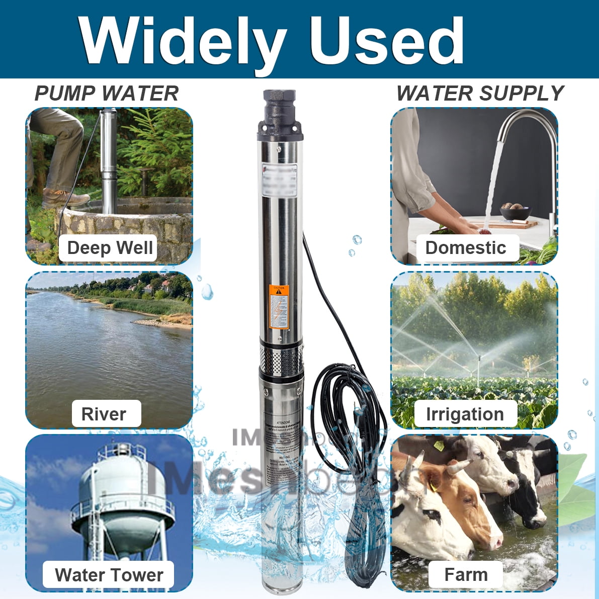 iMeshbean Deep Submersible Well Pump 3/4 HP Submersible Well Pump 110V 13GPM Water Pump 247ft Head with 33ft Electric Cable Stainless Steel Water Well Pumps Submersible for Irrigation Use