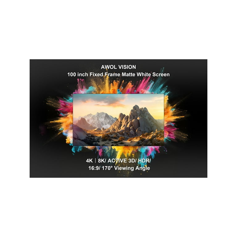 AWOL VISION 100 inch HD Home Movie Projector Screen, 16:9 Wall