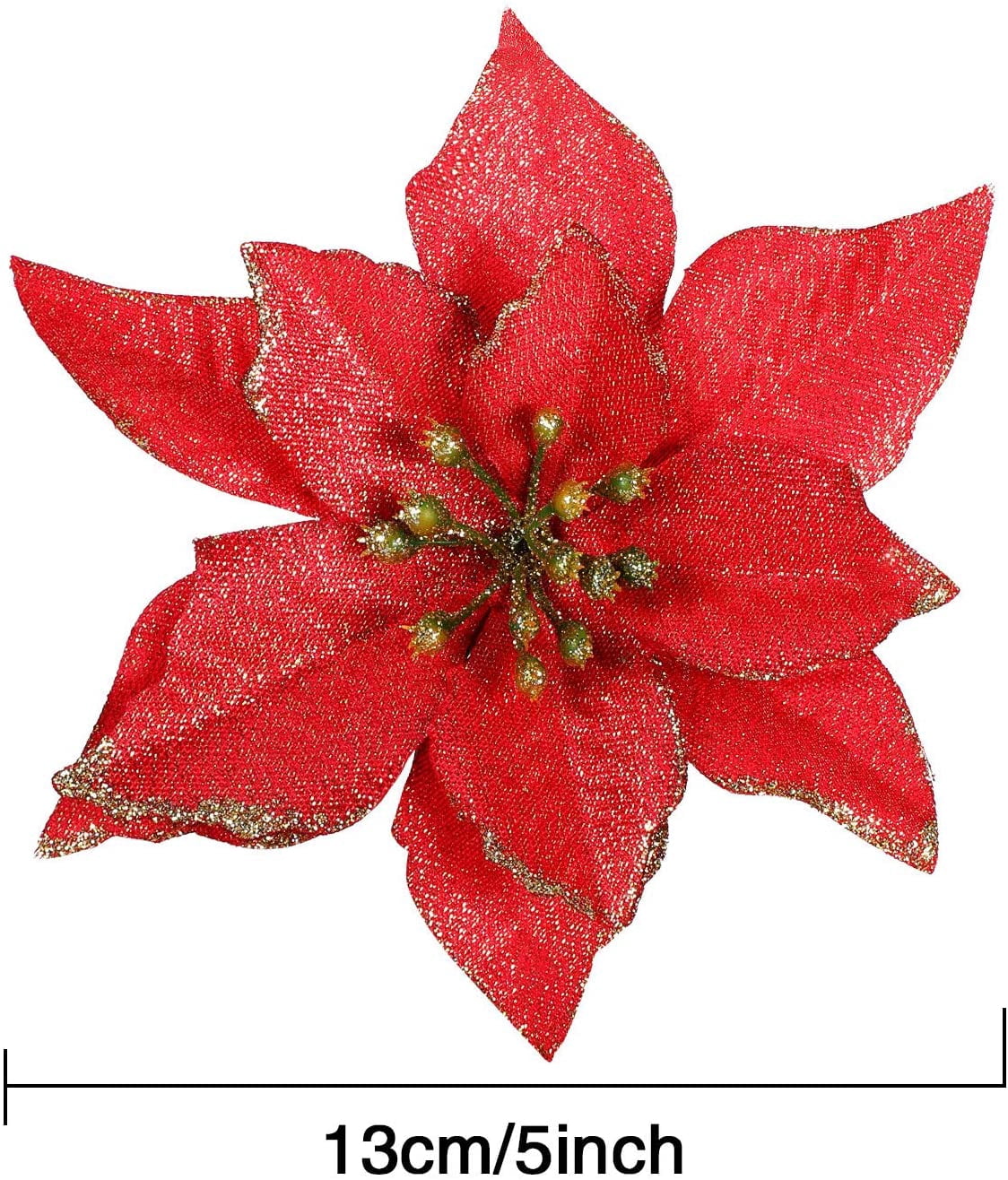 6PCS Glitter Christmas Artificial Flowers Christmas Poinsettia Decor Christmas Tree Wreaths Ornaments for Christmas Home Wedding Party