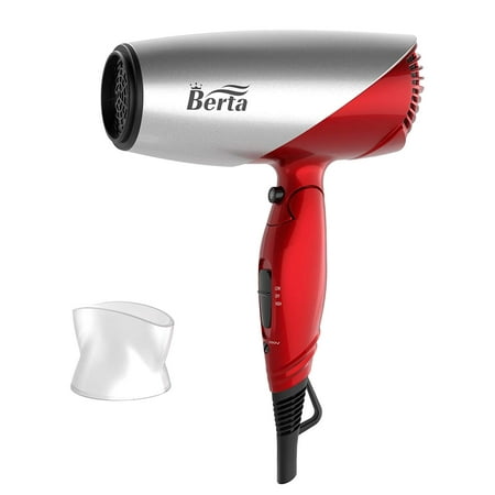 Berta 1875W Professional Foldable Hair Dryer With Powerful Airflow, Fast Drying, Two Heat, Two Speed Setting, Cool Shot Button- Red & White