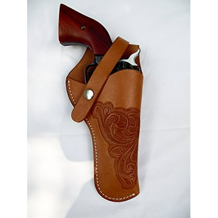 Western Gun Holster #61 - Natural - Solid Leather with Embossed Design - for Revolvers up to 5