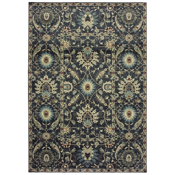 Moretti Westside Area Rug 022K5 Navy Banded Rows 7' 10" x 10' 10" Rectangle