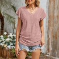 thumbnail image 5 of Women V Neck Pocket Short Sleeve Loose Fit Breathable Casual Tee Top M Size Khaki, 5 of 7