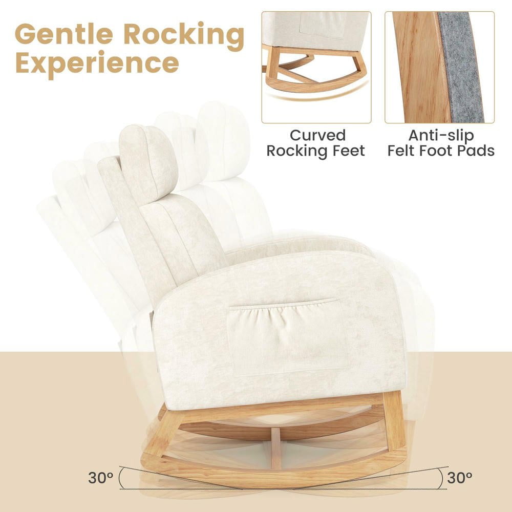 Resenkos Upholstered Nursery Rocking Chair for Glider with Solid Rubberwood Frame, Beige