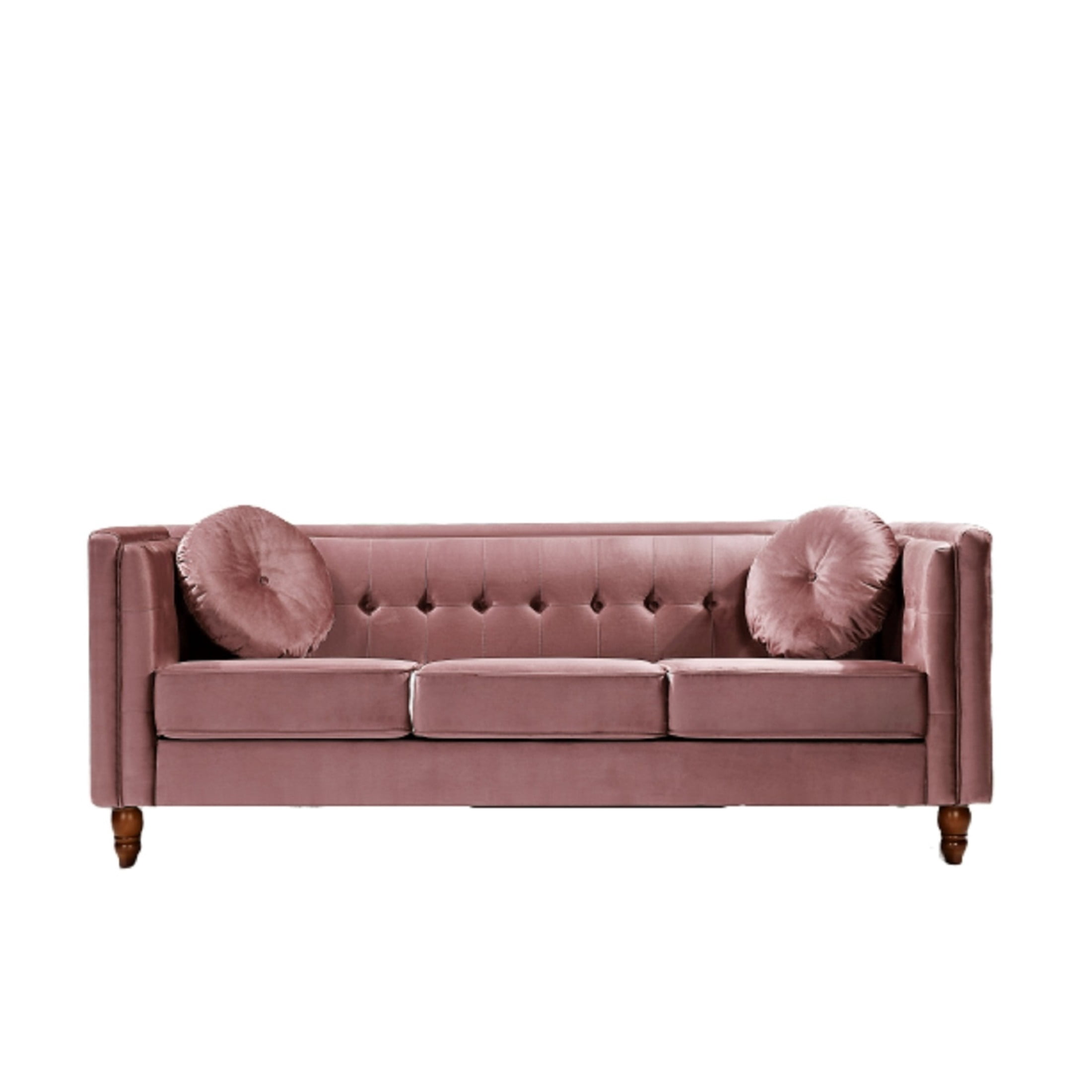 GDF Studio 80.7" Chesterfield Tufted Sofa with Square Arms, Crushed Velvet Upholstery, Rose