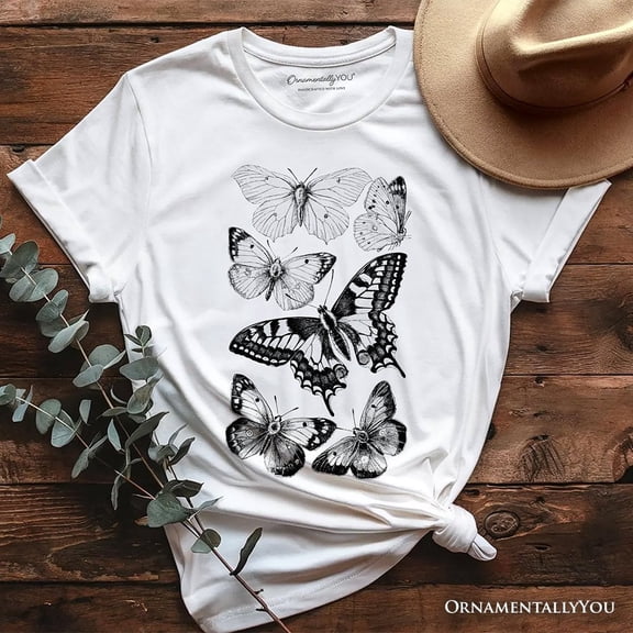 Vintage Butterfly Sketch T-Shirt, Botanical Insect Art Nature Tee