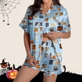 thumbnail image 2 of XINPING Halloween Pajama Set Whimsical Halloween Printed Pajama Notched Collar and Short Sleeves Cozy Home Loungewear In Short Pants for Fall and Holidays M, 2 of 7