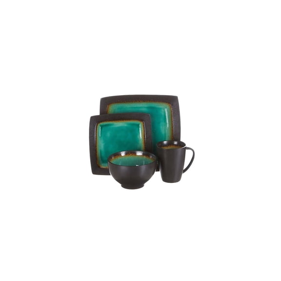 Ocean Paradise 16-Piece Square Reactive Dinnerware Set, Jade