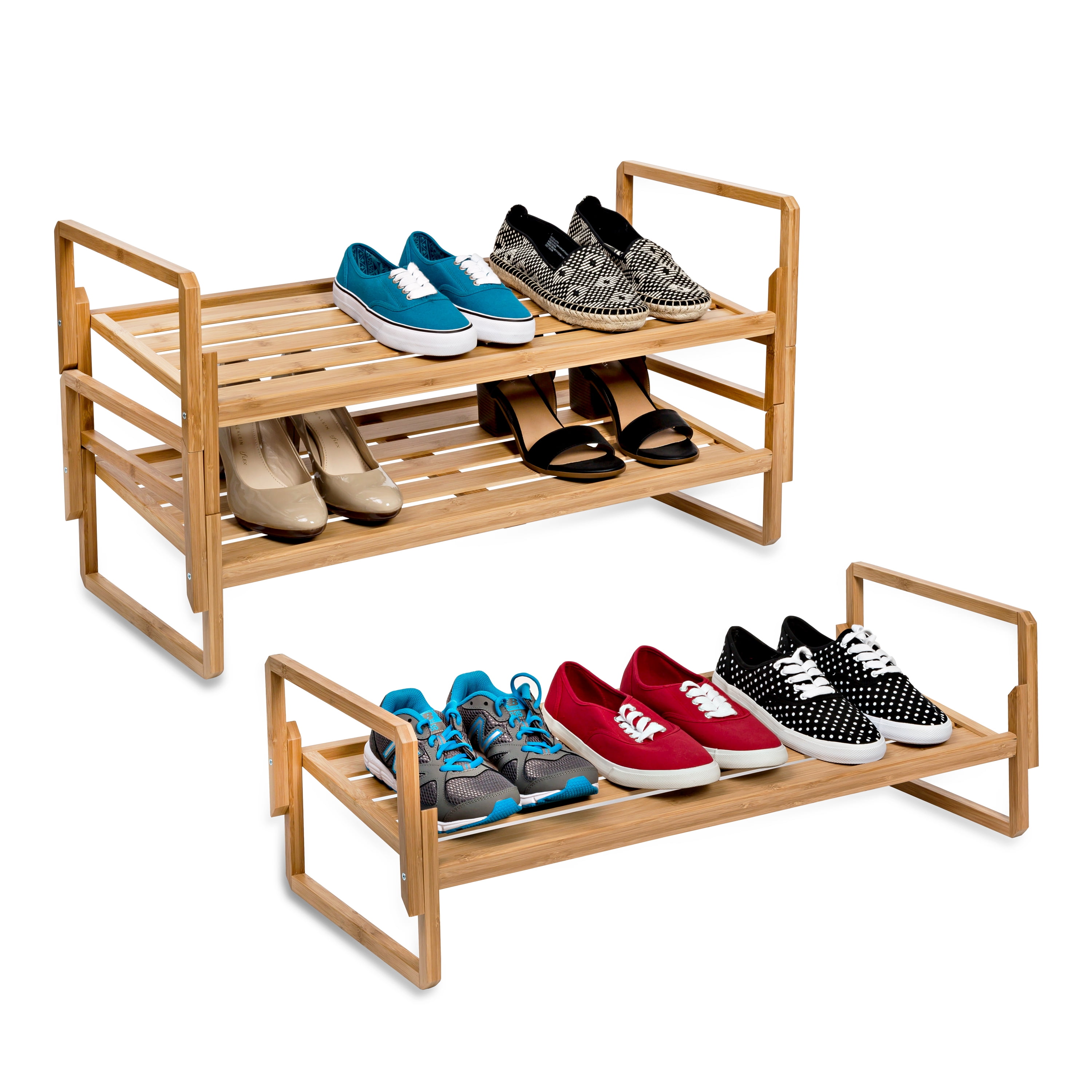 Shoe Rack 3 Tier, Natural Bamboo Stackable Shoe Shelf Shoe Storage Org –  oyrel