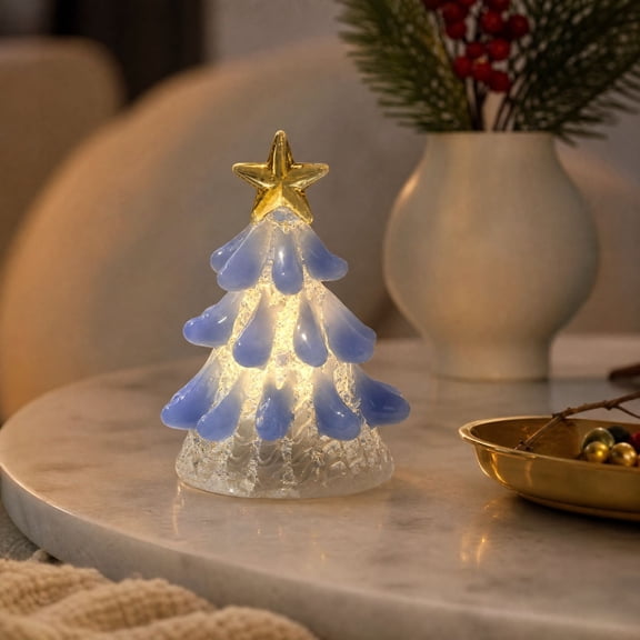 AMARHH Mini Glass Christmas Tree Tabletop Decoration, Crystal Crafts Desktop Office Decoration with Star Decor for Desk Holiday Party and Christmas Decor