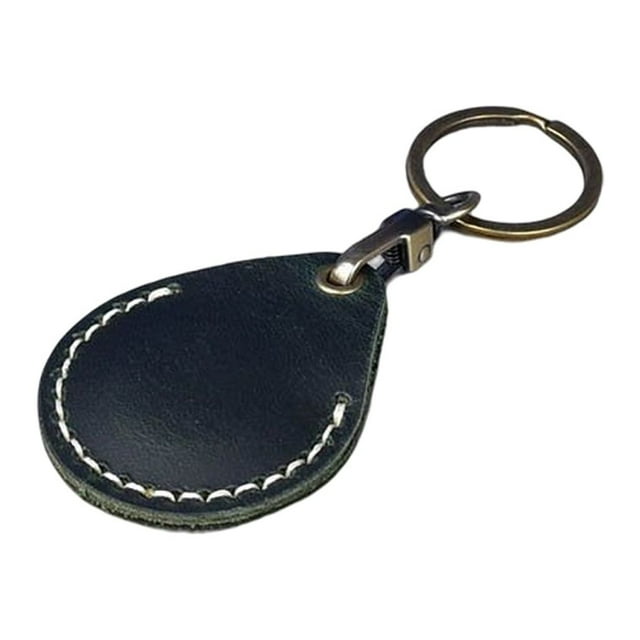 fastboy Vintage Leather Access Card Holder Scratch Proof Keychain Water Drop Shaped Small Community Cards Sleeve Key Ring Keyring Black Water-Drop