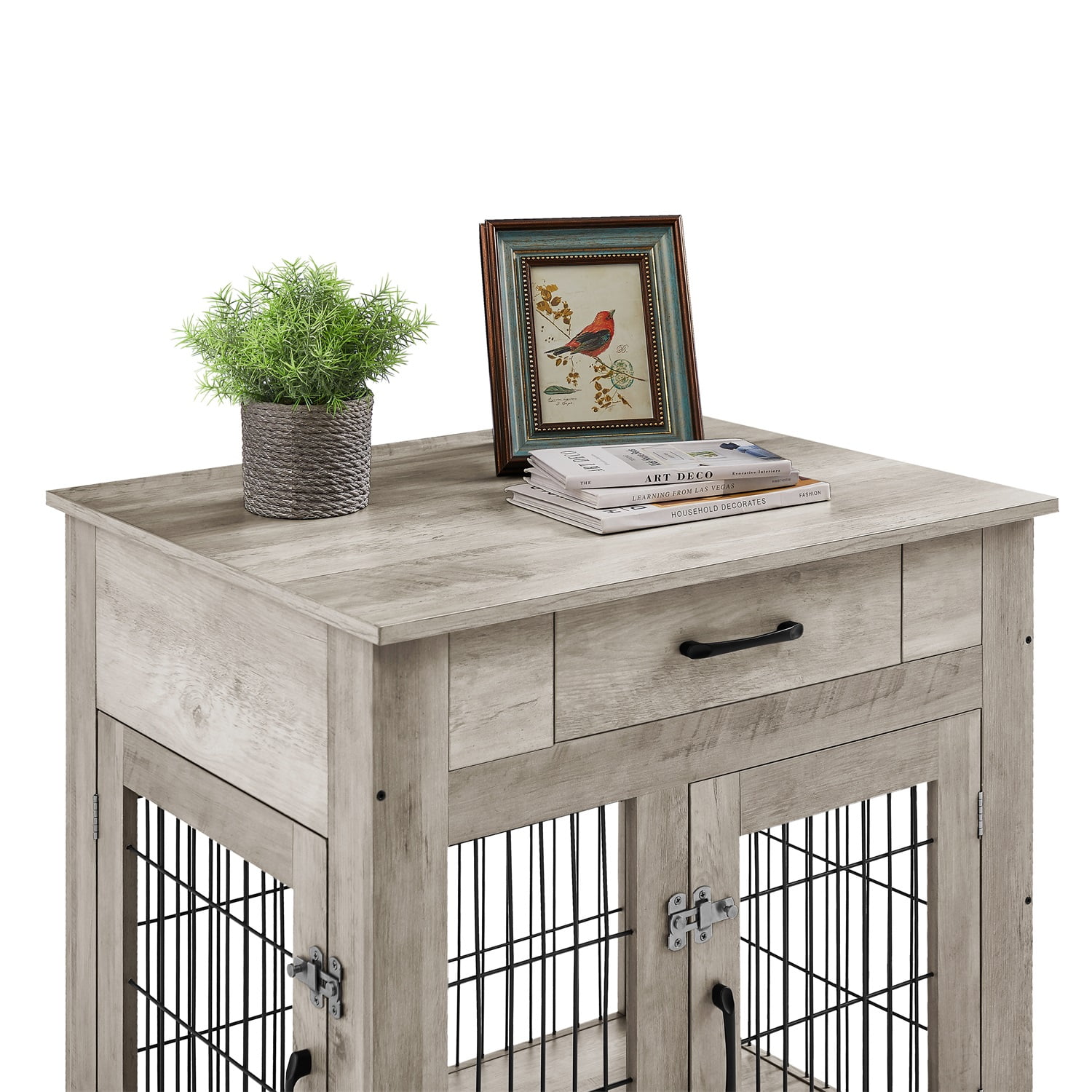 Pefilos 30" Dog Crate End Table Dog Cages with Drawer, Pet Kennels Cages with Double Doors Nightstand, Dog House Indoor Use Medium, Gray Pefilos 30" Dog Crate End Table Dog Cages with Drawer, Pet Kennels Cages with Double Doors Nightstand, Dog House Indoor Use Medium, Gray