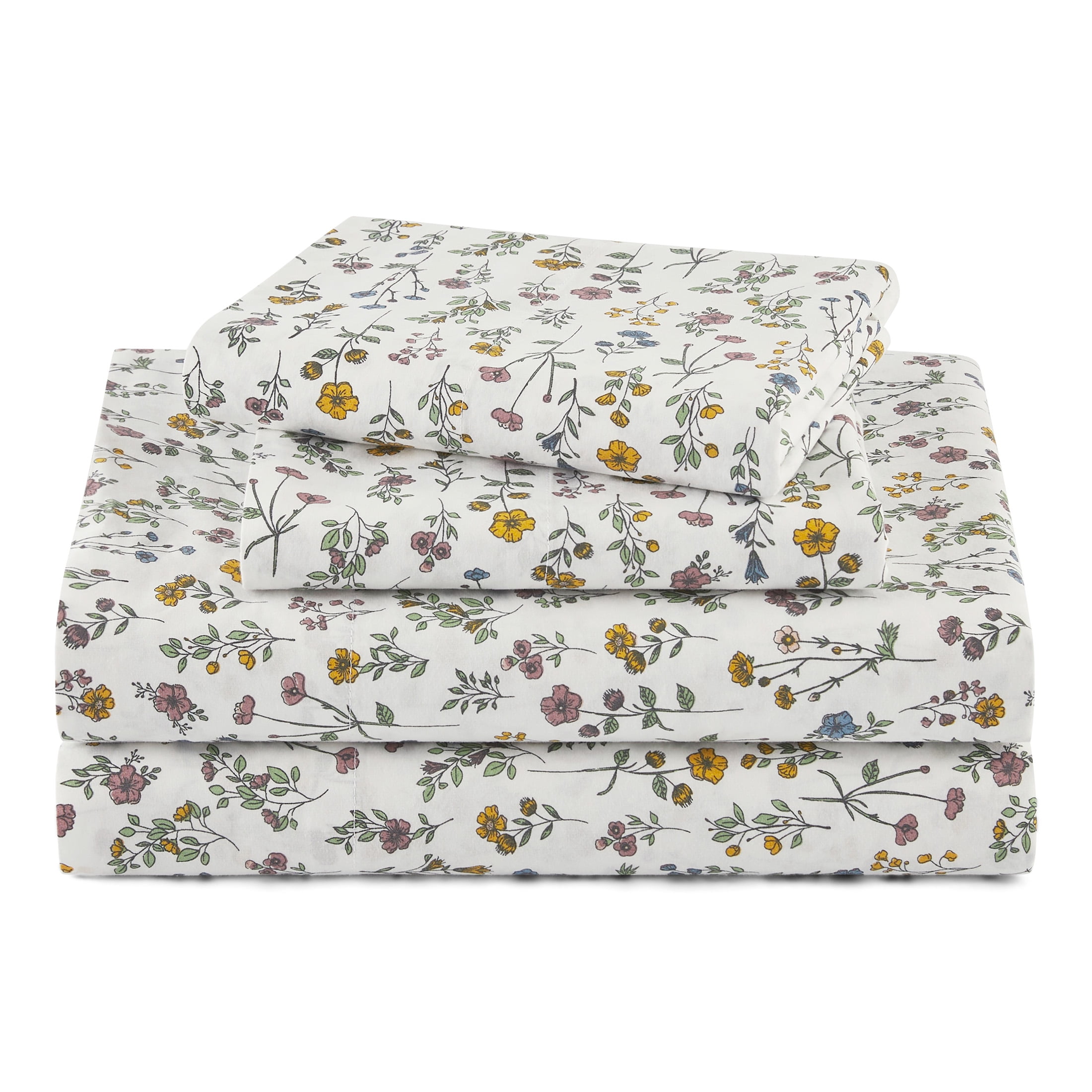 Beautiful Botanical 4-Piece Percale White Sheet Set, King by Drew Barrymore, BEAUTIFUL BT 200 PERCALE DITSY
