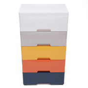 Aiqidi 5 Plastic Drawers Dresser, 18x12x33 Inch Colorful Vertical Clothes Storage Chest Bedroom Tower Closet Organizer Cabinet w/Wheels