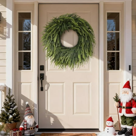 JEWLALO 22 Inch Christmas Norfolk Pine Wreath - Artificial Christmas Wreaths Faux Pine Needles Fake Green Wreath for Front Door, Wall, Windows, Home, Outdoor, Xmas Decors