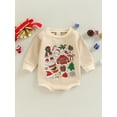 thumbnail image 2 of Toddler Baby Girls Lovely Christmas Sweatshirt Romper Cartoon Santa Printed Long Sleeve Bodysuit Jumpsuit 0-24M, 2 of 7