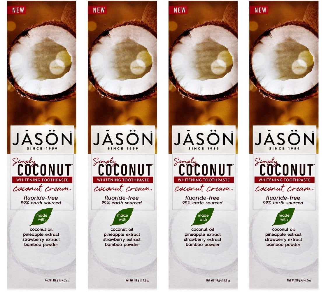 (4 Pack)JASON Simply Coconut Coconut Cream Whitening Toothpaste, 4.2 oz