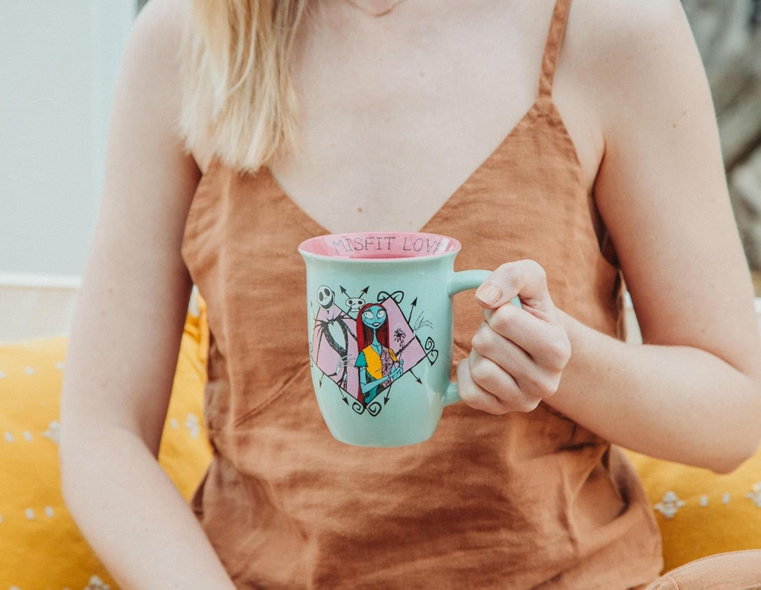 Silver Buffalo Disney Nightmare Before Christmas Jack and Sally Misfit Love Wide Rim Ceramic Mug, 16 Ounces