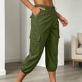 thumbnail image 2 of Hurxie Cargo Capri Pants for Women High Waisted Elastic Knit Waist Casual Capris Trousers Cropped Pants Army Green,2XL, 2 of 8