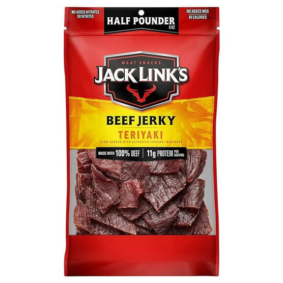 Jack Link's Beef Jerky, Teriyaki, ½ Pounder Bag - Flavorful Meat Snack, 11g of Protein and 80 Calories, Made with Premium Beef - 96 Percent Fat Free, No Added MSG** or Nitrates/Nitrites