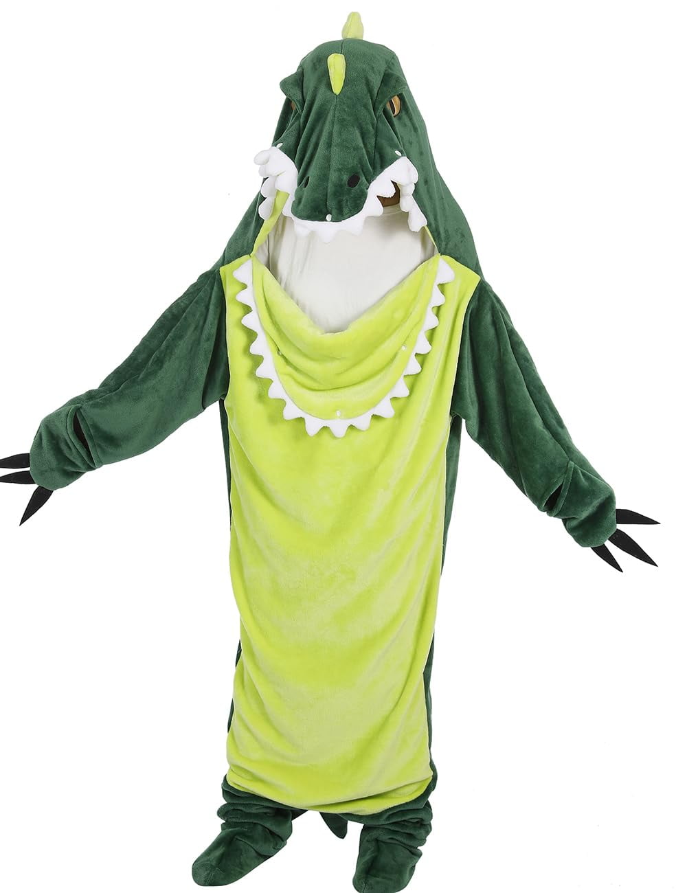 Shark Blanket Hoodie Onesie, Green Wearable Sleeping Bag for Adults, Soft Cozy Costume, L
