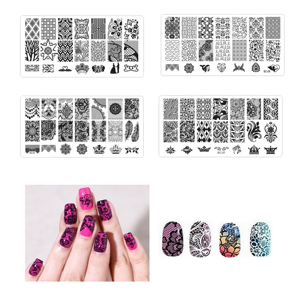pixnor 4pcs nail art stamp stamping templates manicure plates print