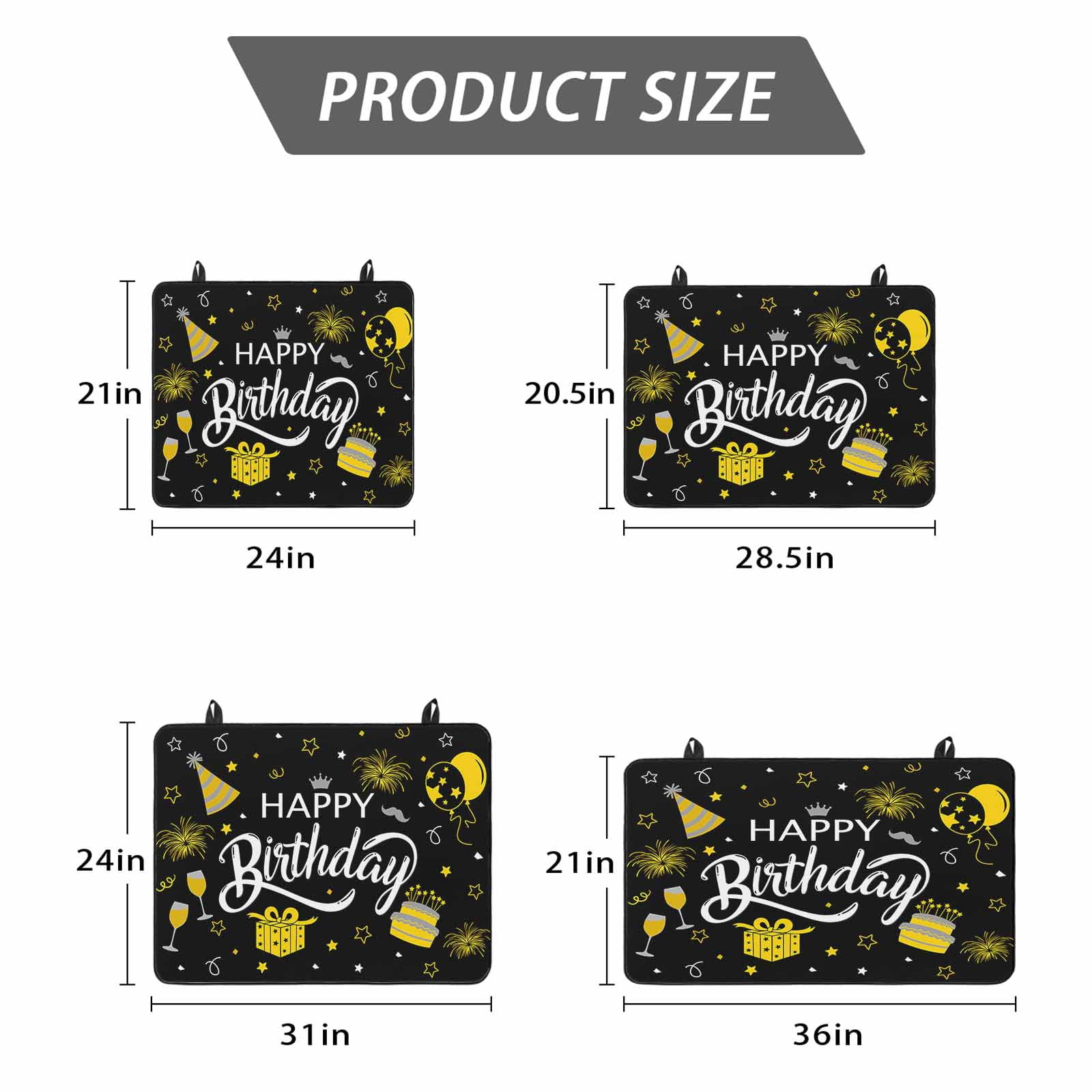 Happy Birthday Stove Top Cover for Electric Stove, Heat-proof & Non Slip Glass Top Stove Cover Protector, Yellow Cake Birthday Gifts Balloon Black Kitchen Flat Cooktop Rubber Mat 24x21 Inches