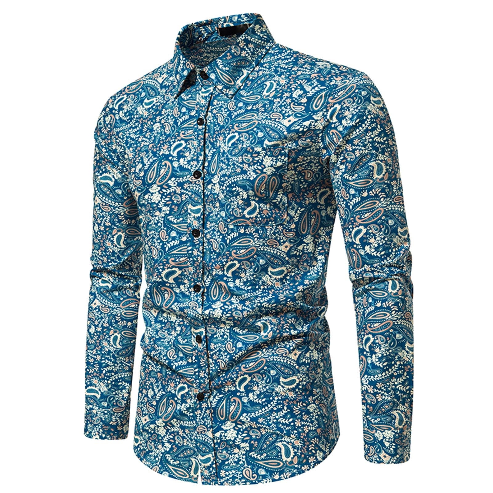 ZCFZJW Mens Paisley Printed Shirts Casual Long Sleeve Button Down 