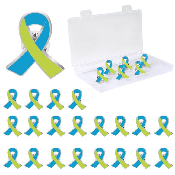 Alfileres de concientización sobre el cáncer cufieovh de color verde lima y azul claro x20