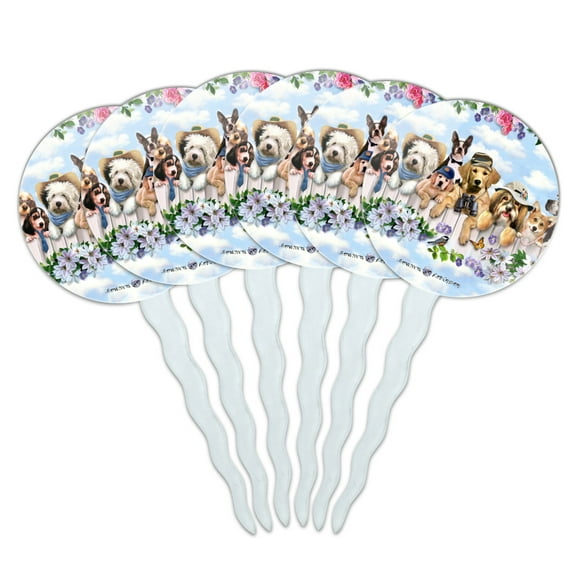 Dogs Outdoors on Fence Pattern Cupcake Picks Toppers Decoration Set of 6